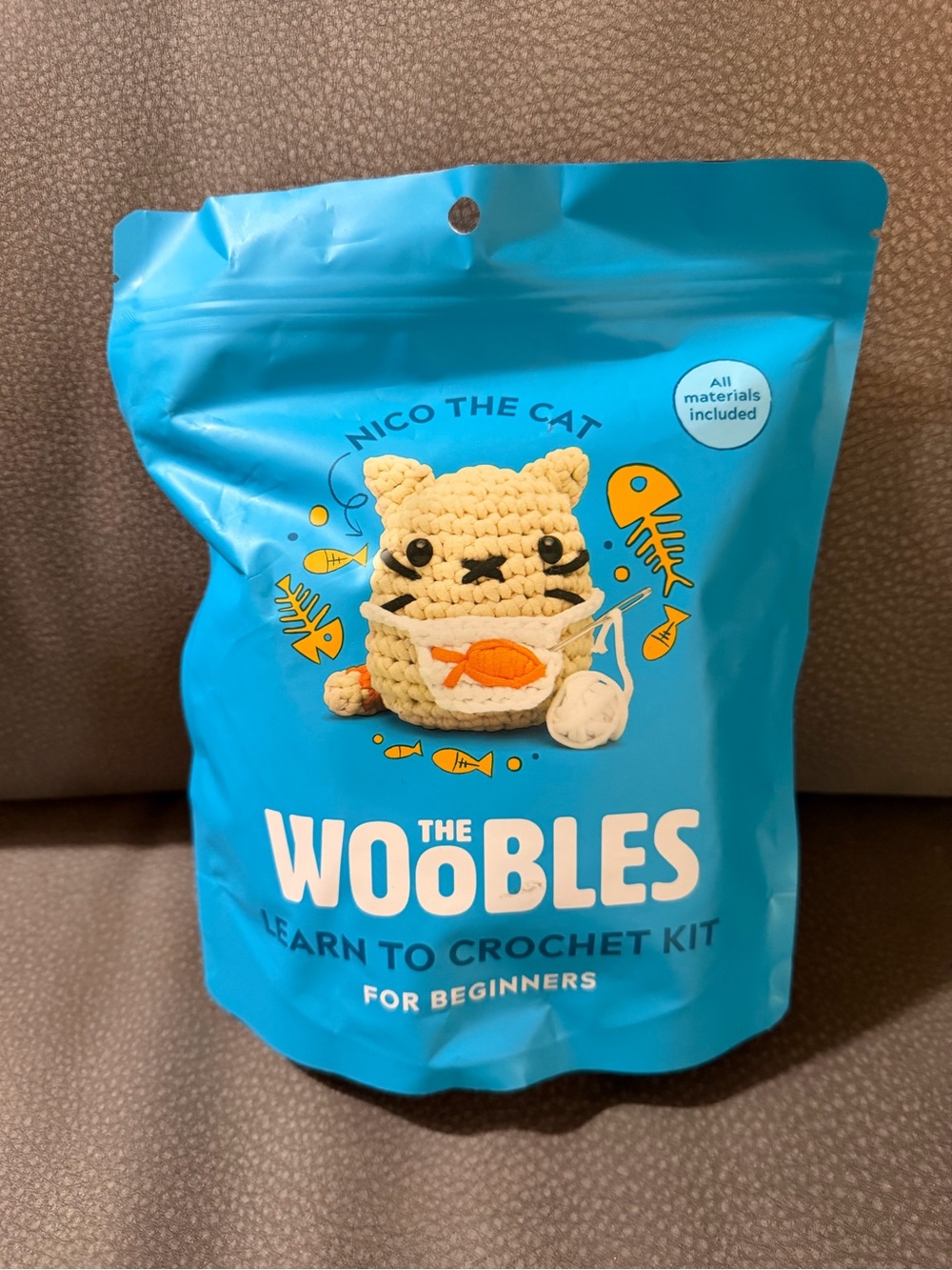 The Woobles Nico The Cat Crochet Kit - Blue